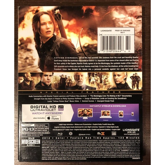 The Hunger Games: Mockingjay, Part 1 (Blu-ray/DVD, 2015, 2-Disc Set) Slipcover - Picture 2 of 10